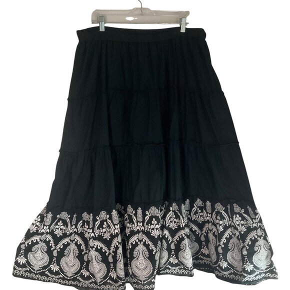 VTG Venezia Sz 18/20 Black Paisley Tiered Maxi Skirt Cotton Made India Boho - Picture 3 of 10